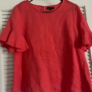 Coral 100% linen Ruffled Sleeve Top